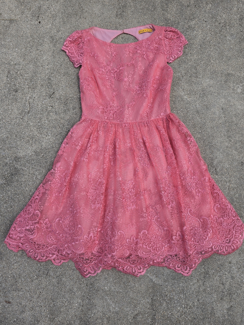 Alice + Olivia Pink Coral Lace Fit-and-Flare Dress